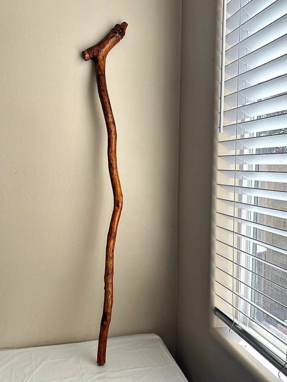 Hand Carved natural wood Hiking/Walking Stick cane 46.5'' animal head dog/bear?